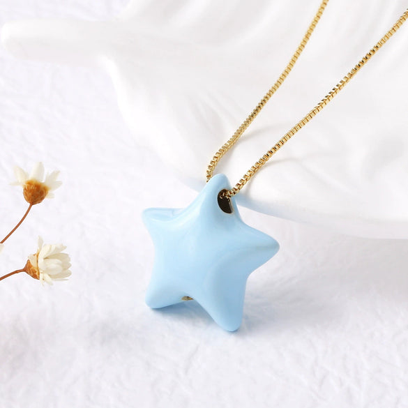 Wholesale Jewelry Copper Fivepointed Star Geometric Pendant Necklace With O Word Chain