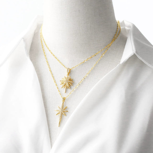 Wholesale Jewelry Copper Fivepointed Star Pendant Necklace With Zircon Electroplating For Women
