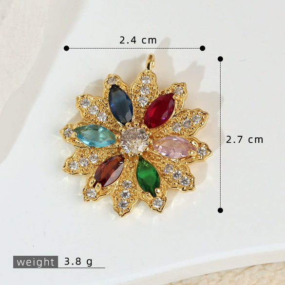 Wholesale Jewelry Copper Flower And Leaf Micropaved Pendant For Women