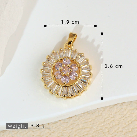 Wholesale Jewelry Copper Flower And Leaf Micropaved Pendant For Women