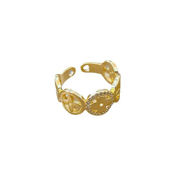 Wholesale Jewelry Copper Fourleaf Flower Crown Cartoon Style Electroplating Ring For Women