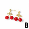 Wholesale Jewelry Copper Fruit Cherry Pendant Earrings For Women Electroplated Inlaid Zircon