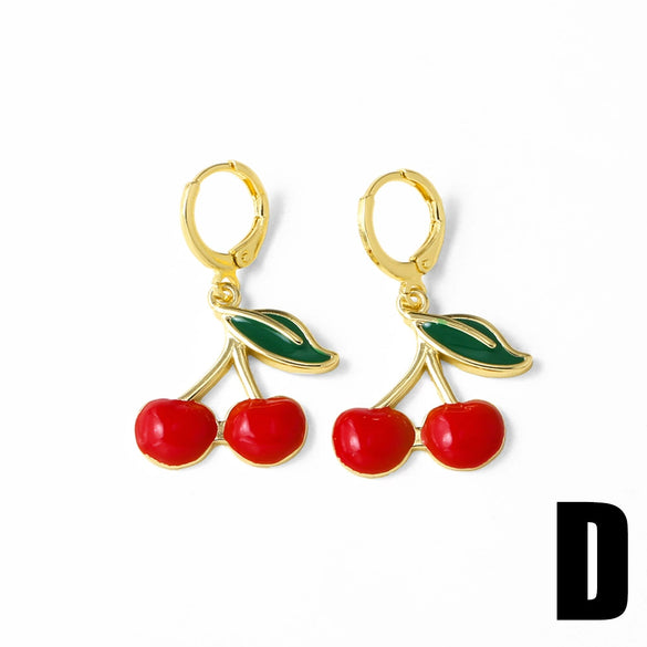 Wholesale Jewelry Copper Fruit Strawberry Cherry Goldplated Electroplated Unisex Earrings