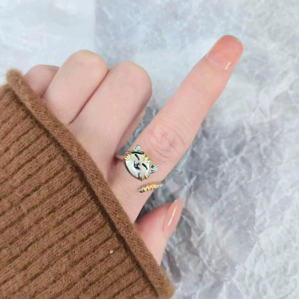 Wholesale Jewelry Copper Geometric Animal Cat Rotating Open Ring Electroplating For Women