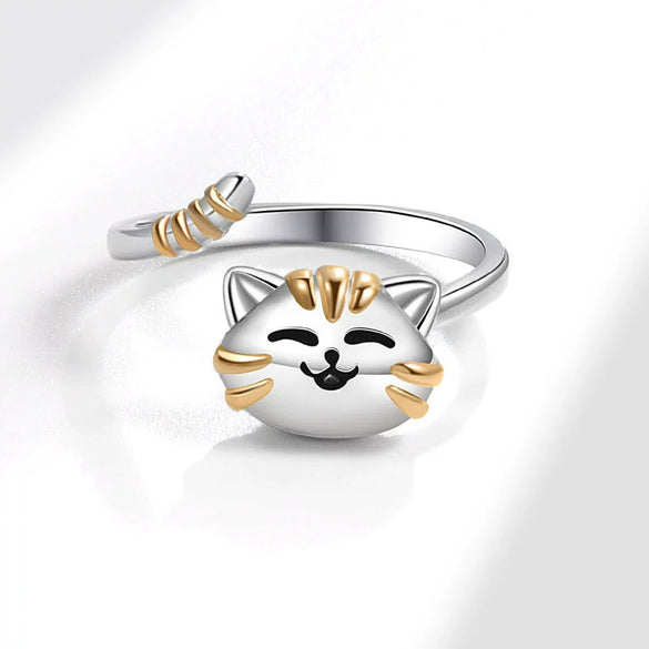 Wholesale Jewelry Copper Geometric Animal Cat Rotating Open Ring Electroplating For Women