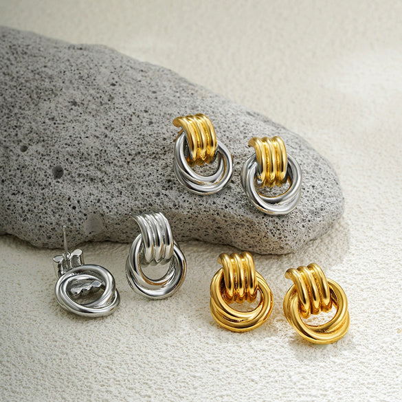 Wholesale Jewelry Copper Geometric Chic Style Electroplating Double Ring Coil Winding Earrings