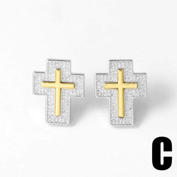 Wholesale Jewelry Copper Geometric Cross Heart Pendant Earrings Electroplating Simple Style