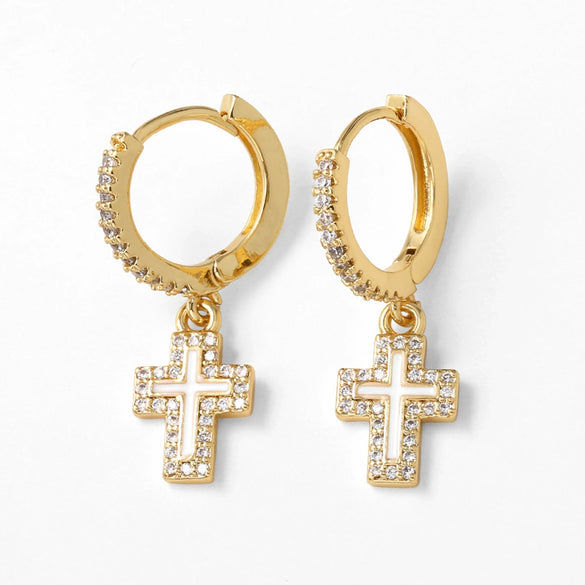 Wholesale Jewelry Copper Geometric Cross Pendant Earrings Electroplated For Women