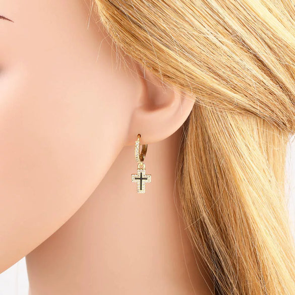 Wholesale Jewelry Copper Geometric Cross Pendant Earrings Electroplated For Women