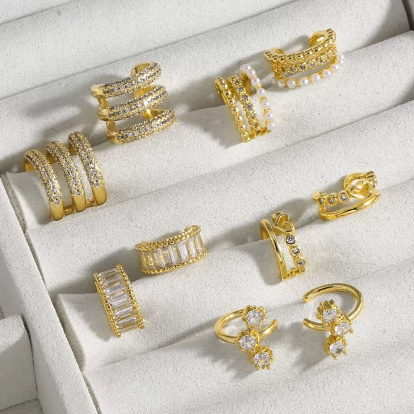 Wholesale Jewelry Copper Geometric Doublelayer Pierced Ear Bone Clip Earrings Unisex Electroplated