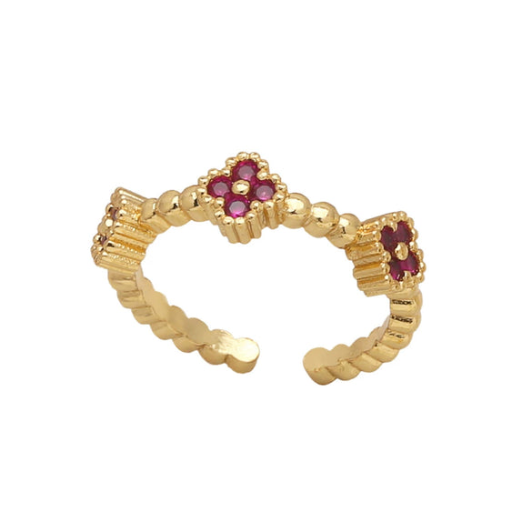 Wholesale Jewelry Copper Geometric Flower Open Ring Electroplated Inlaid Colorful Zircon For Women Minimalist Style