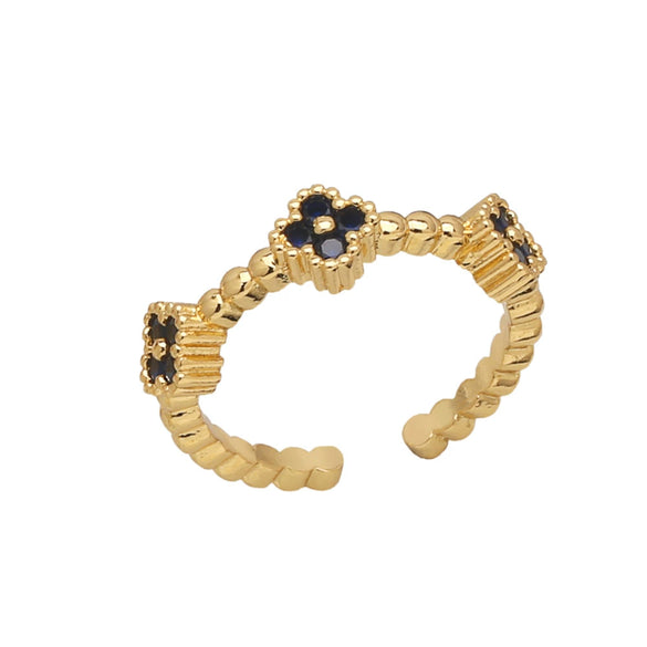 Wholesale Jewelry Copper Geometric Flower Open Ring Electroplated Inlaid Colorful Zircon For Women Minimalist Style