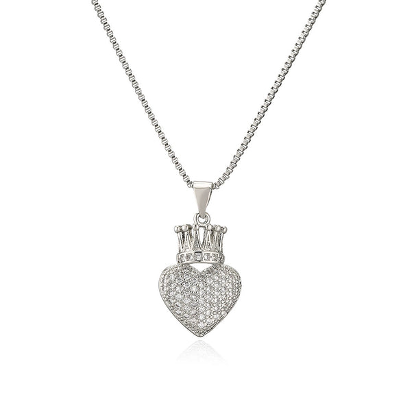 Wholesale Jewelry Copper Geometric Heart Crown Pendant Necklace Gold Electroplated For Women