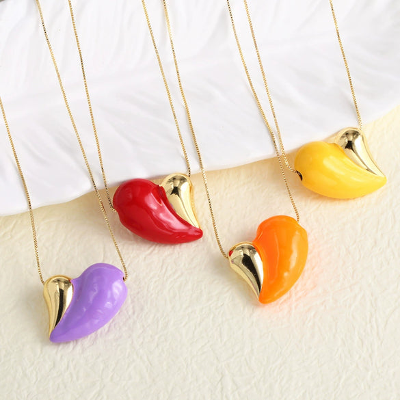 Wholesale Jewelry Copper Geometric Heart Electroplated Pendant Necklace