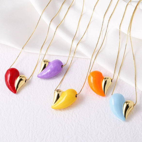Wholesale Jewelry Copper Geometric Heart Electroplated Pendant Necklace