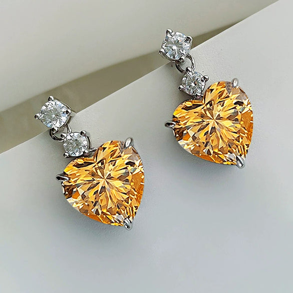 Wholesale Jewelry Copper Geometric Heart Shape Inlaid With Zircon Women's Earrings