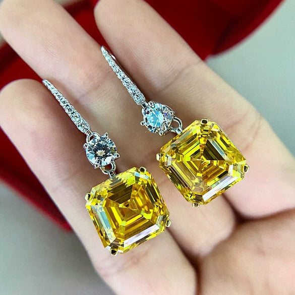 Wholesale Jewelry Copper Geometric Ice Flower Yellow Diamond Microencrusted Zircon Ear Hooks Earrings