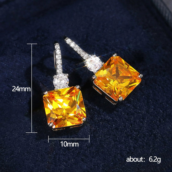 Wholesale Jewelry Copper Geometric Ice Flower Yellow Diamond Microencrusted Zircon Ear Hooks Earrings