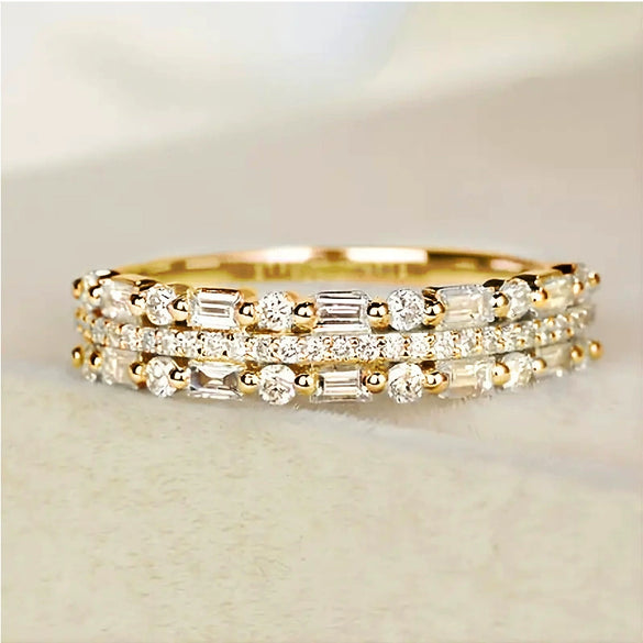 Wholesale Jewelry Copper Geometric Inlaid Zircon Multilayer Ring