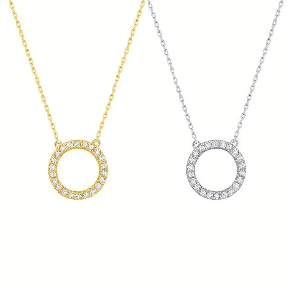 Wholesale Jewelry Copper Geometric Mixed Gemstone Setting Zirconia O Word Chain Women's Simple Minimalist Necklace