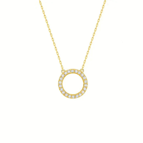 Wholesale Jewelry Copper Geometric Mixed Gemstone Setting Zirconia O Word Chain Women's Simple Minimalist Necklace