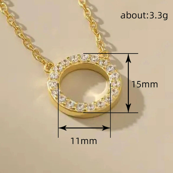 Wholesale Jewelry Copper Geometric Mixed Gemstone Setting Zirconia O Word Chain Women's Simple Minimalist Necklace