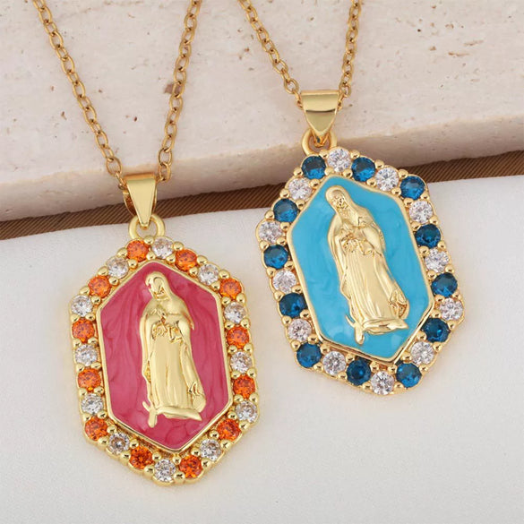 Wholesale Jewelry Copper Geometric Oil Dropping Pendant Necklace