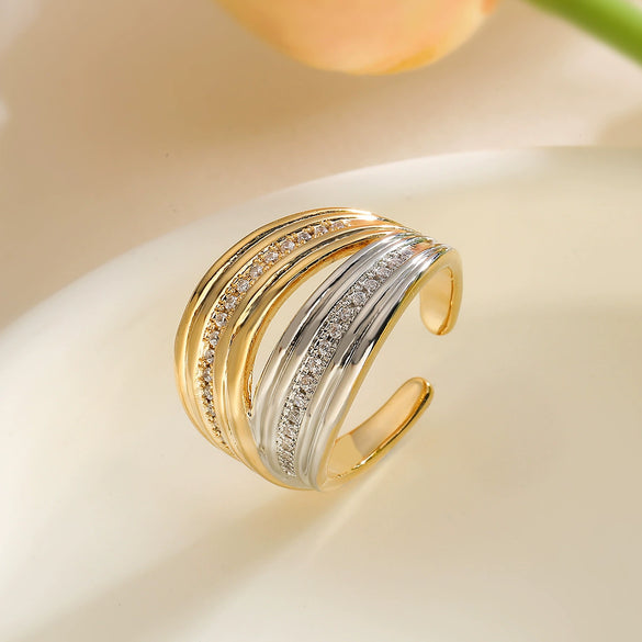 Wholesale Jewelry Copper Geometric Open Ring Microsetting For Women