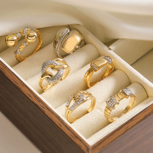 Wholesale Jewelry Copper Geometric Open Ring Microsetting For Women