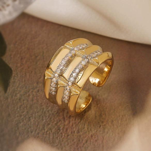 Wholesale Jewelry Copper Geometric Open Ring Microsetting For Women