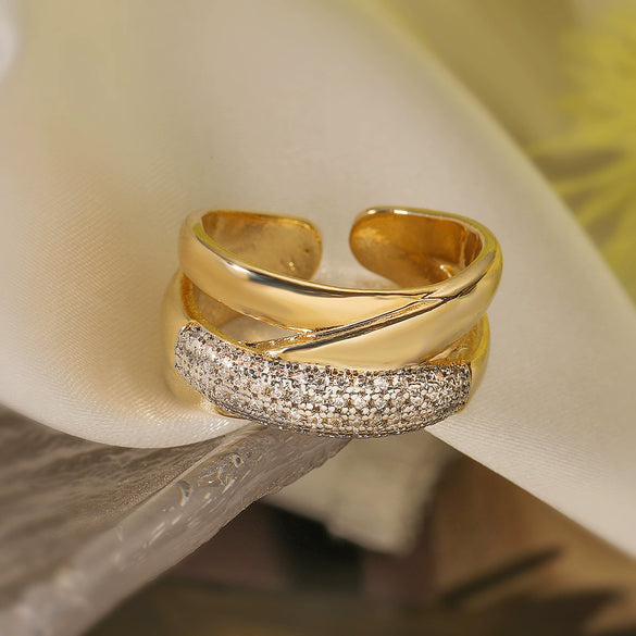 Wholesale Jewelry Copper Geometric Open Ring Microsetting For Women