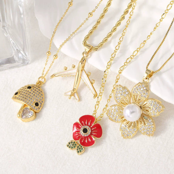 Wholesale Jewelry Copper Geometric Pattern Electroplated Aircraft Flower Pendant Necklace For Women