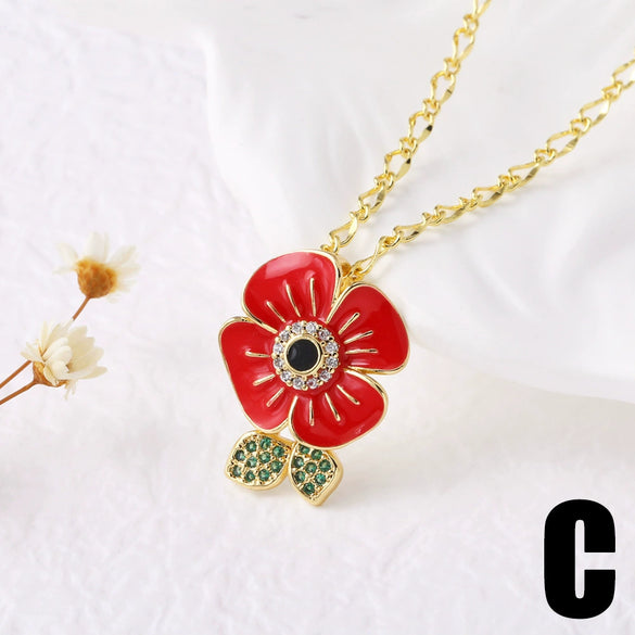Wholesale Jewelry Copper Geometric Pattern Electroplated Aircraft Flower Pendant Necklace For Women