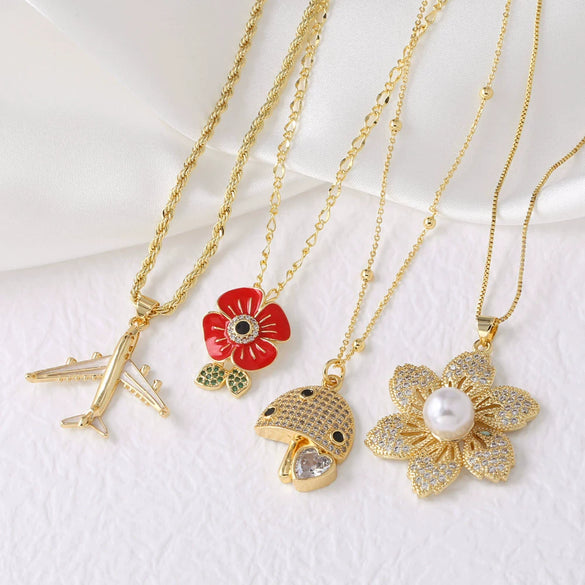 Wholesale Jewelry Copper Geometric Pattern Electroplated Aircraft Flower Pendant Necklace For Women