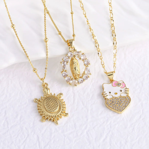 Wholesale Jewelry Copper Geometric Pendant Necklace With O Word Chain And Electroplating