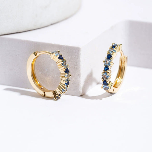 Wholesale Jewelry Copper Geometric Square Blue Zircon Inlaid Electroplated Women's Ear Buckle