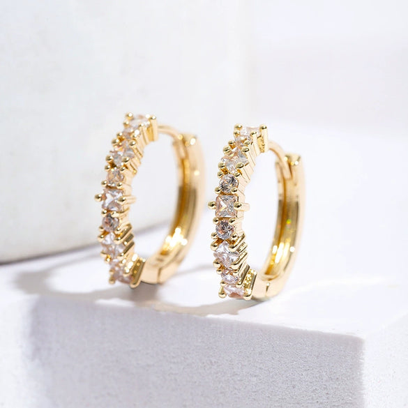 Wholesale Jewelry Copper Geometric Square Blue Zircon Inlaid Electroplated Women's Ear Buckle