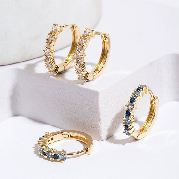 Wholesale Jewelry Copper Geometric Square Blue Zircon Inlaid Electroplated Women's Ear Buckle