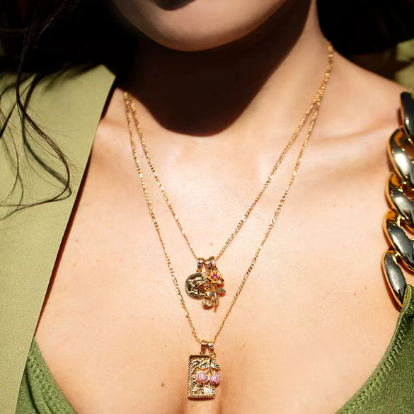 Wholesale Jewelry Copper Geometric Square Pendant Gold Plated Electroplated Women's Necklace