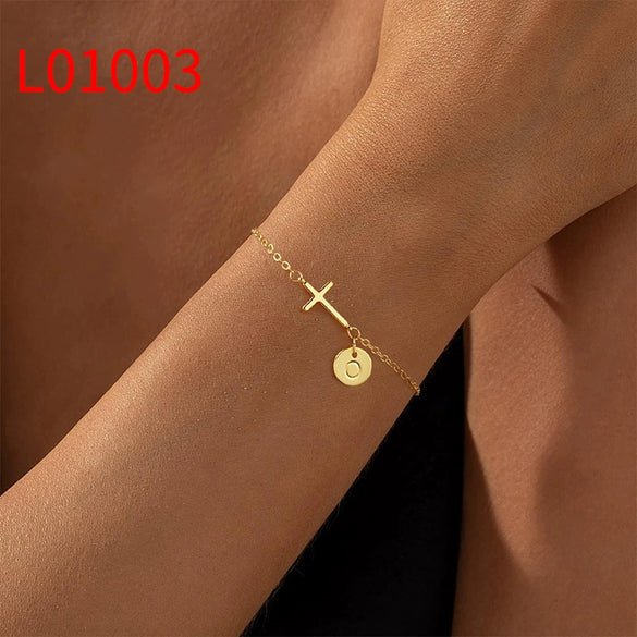 Wholesale Jewelry Copper Geometric Style Circle Tag Cross Bracelet With Electroplating For Women