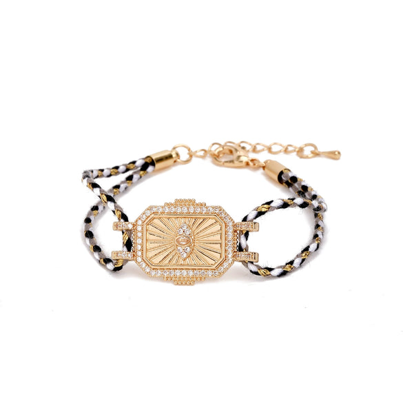 Wholesale Jewelry Copper Geometric Style Coconut Tree Eyes Pendant Mixed Gemstone Inlay Oil Drop Woven Bracelet And Necklace