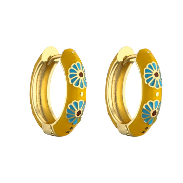Wholesale Jewelry Copper Gold Plated Dripping Oil Daisy Pattern C Shaped Earrings For Women