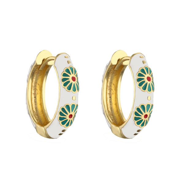 Wholesale Jewelry Copper Gold Plated Dripping Oil Daisy Pattern C Shaped Earrings For Women