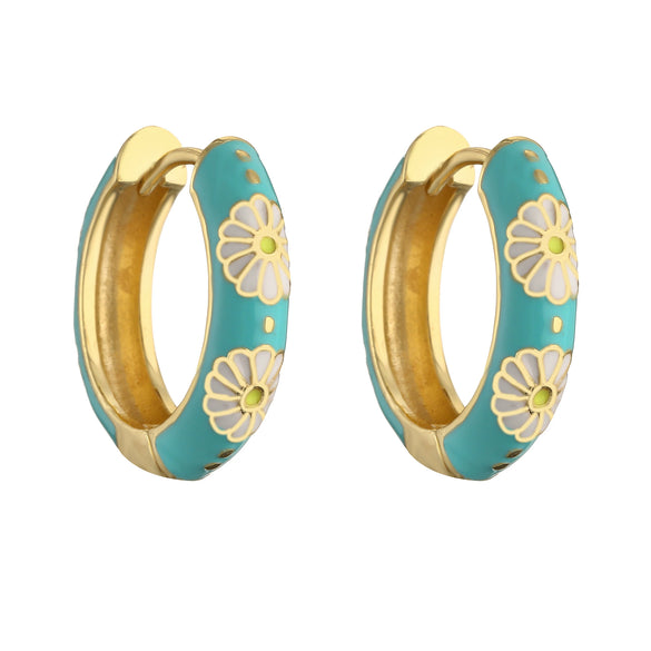 Wholesale Jewelry Copper Gold Plated Dripping Oil Daisy Pattern C Shaped Earrings For Women