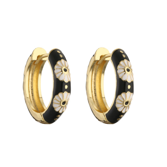 Wholesale Jewelry Copper Gold Plated Dripping Oil Daisy Pattern C Shaped Earrings For Women