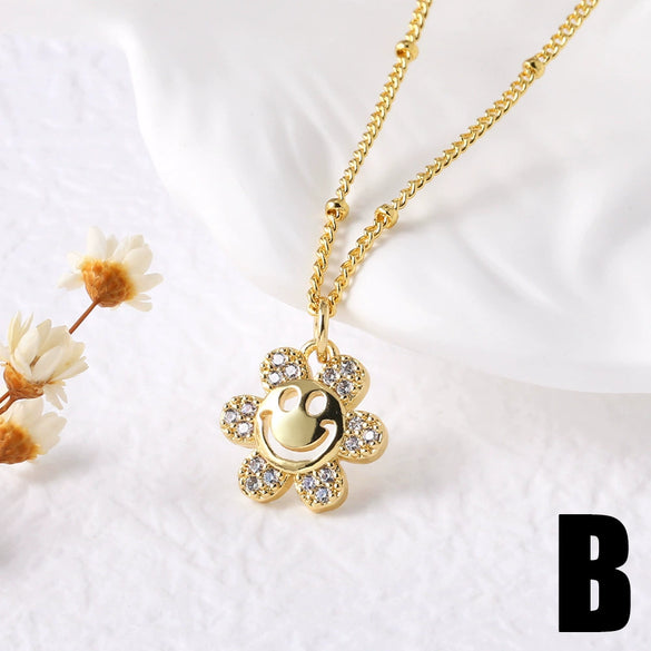 Wholesale Jewelry Copper Gold Plated Flower Pendant Necklace Minimalist Style For Women