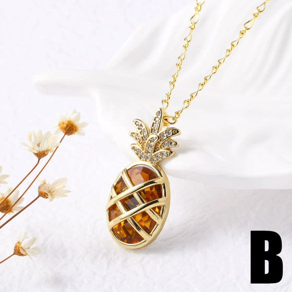 Wholesale Jewelry Copper Gold Plated Fruit Pineapple Hollow Pendant Necklace