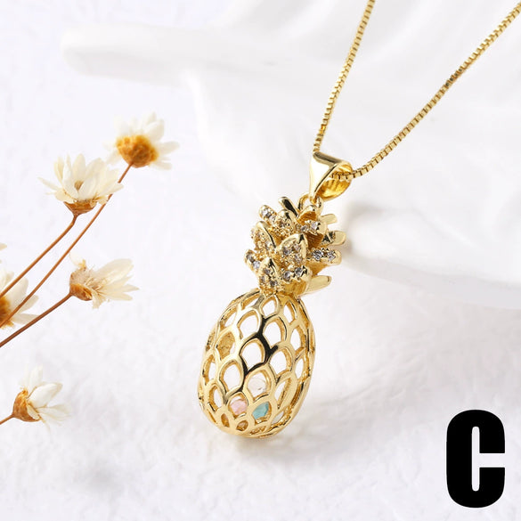 Wholesale Jewelry Copper Gold Plated Fruit Pineapple Hollow Pendant Necklace