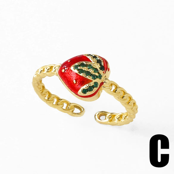 Wholesale Jewelry Copper Gold Plated Fruit Strawberry Banana Ring