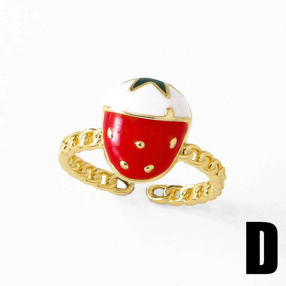 Wholesale Jewelry Copper Gold Plated Fruit Strawberry Banana Ring